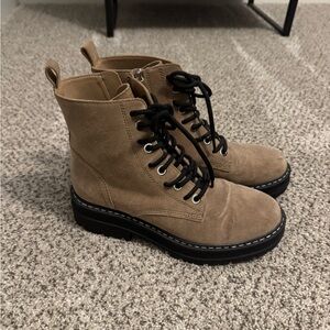 Marc Fisher Tan and Black Combat Boots